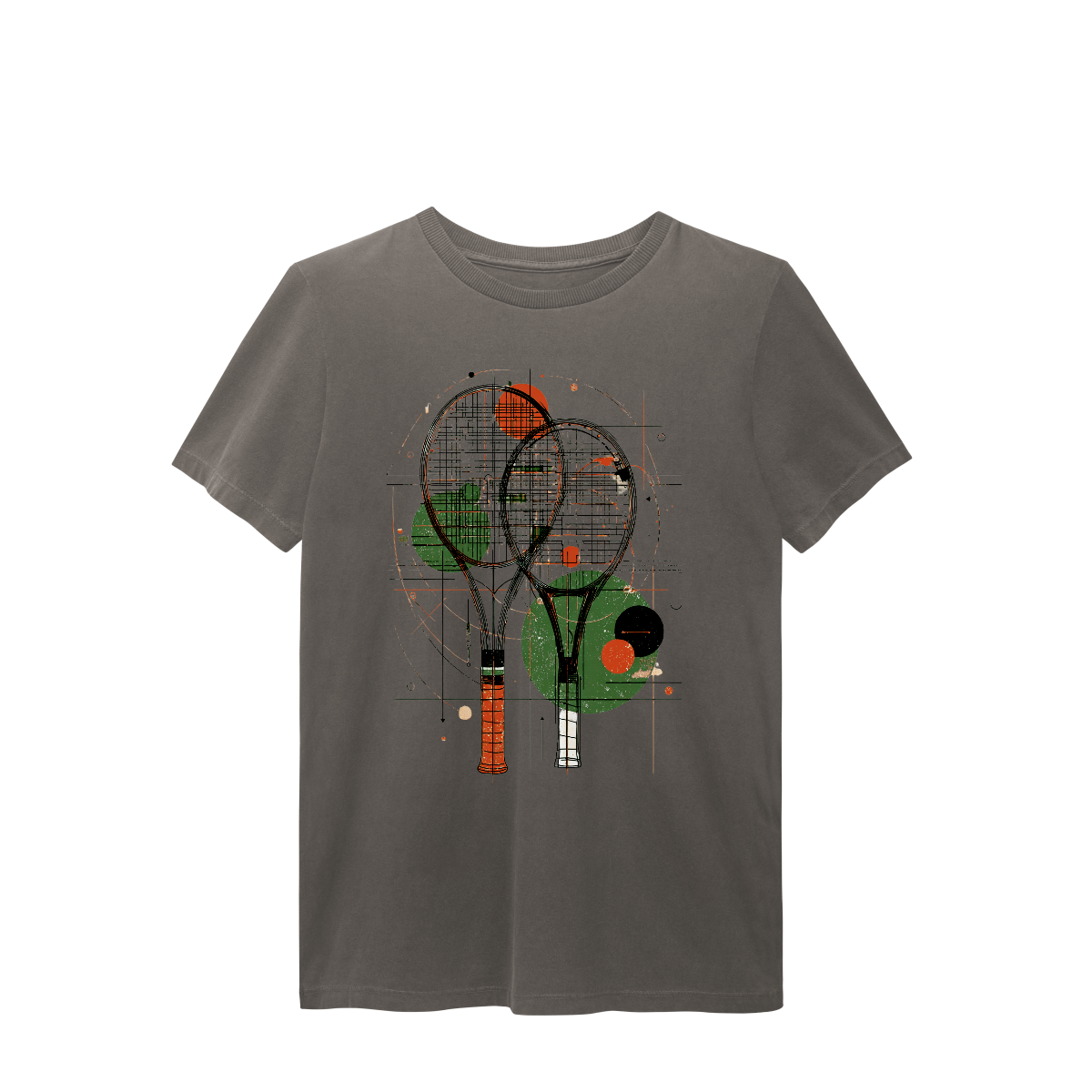 Camiseta Estonada Raquetes de Tênis – Arte Abstrata e Estilo Vintage