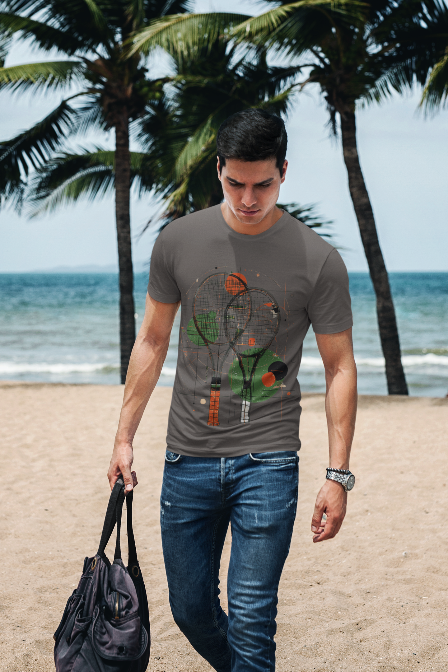 Camiseta Estonada Raquetes de Tênis – Arte Abstrata e Estilo Vintage