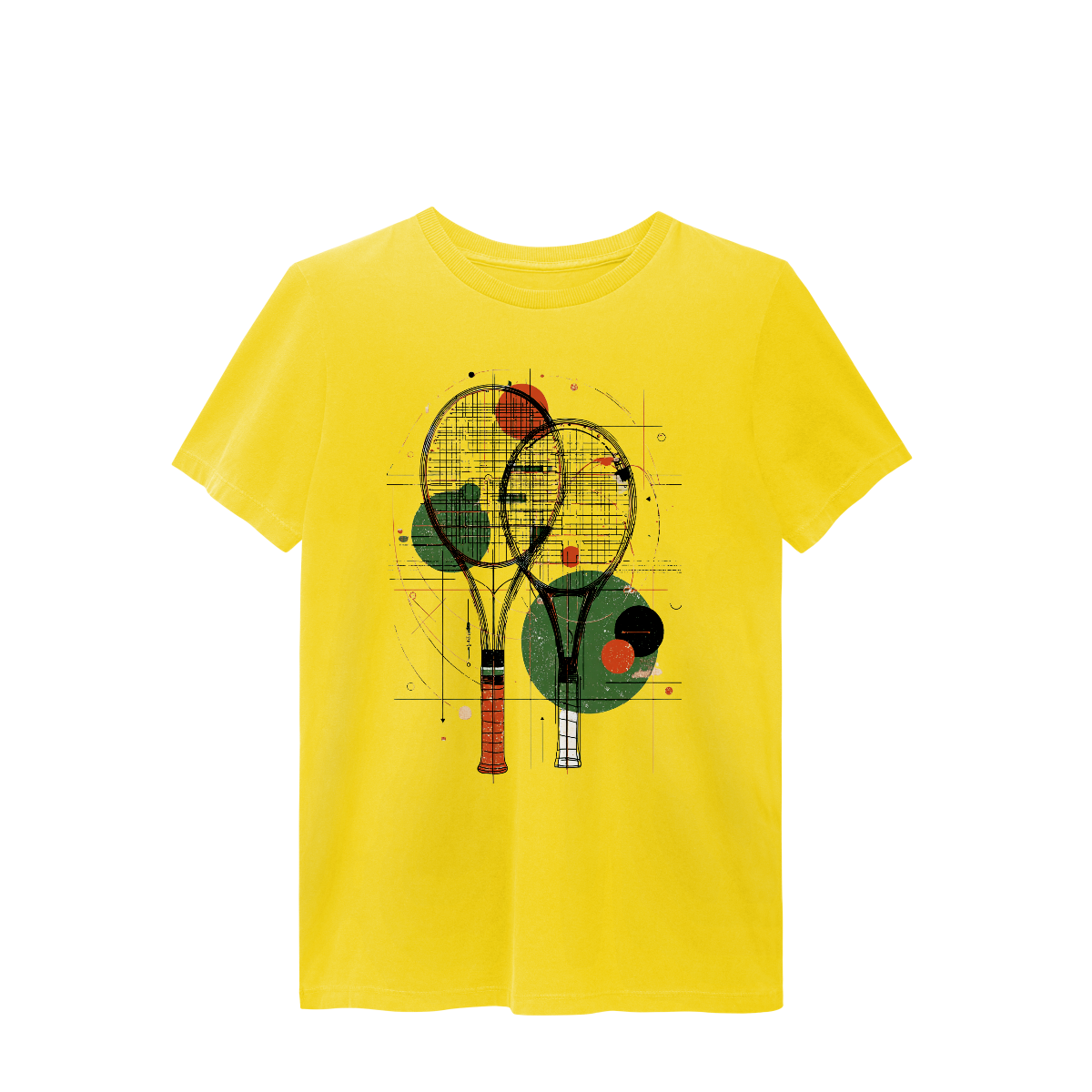 Camiseta Estonada Raquetes de Tênis – Arte Abstrata e Estilo Vintage