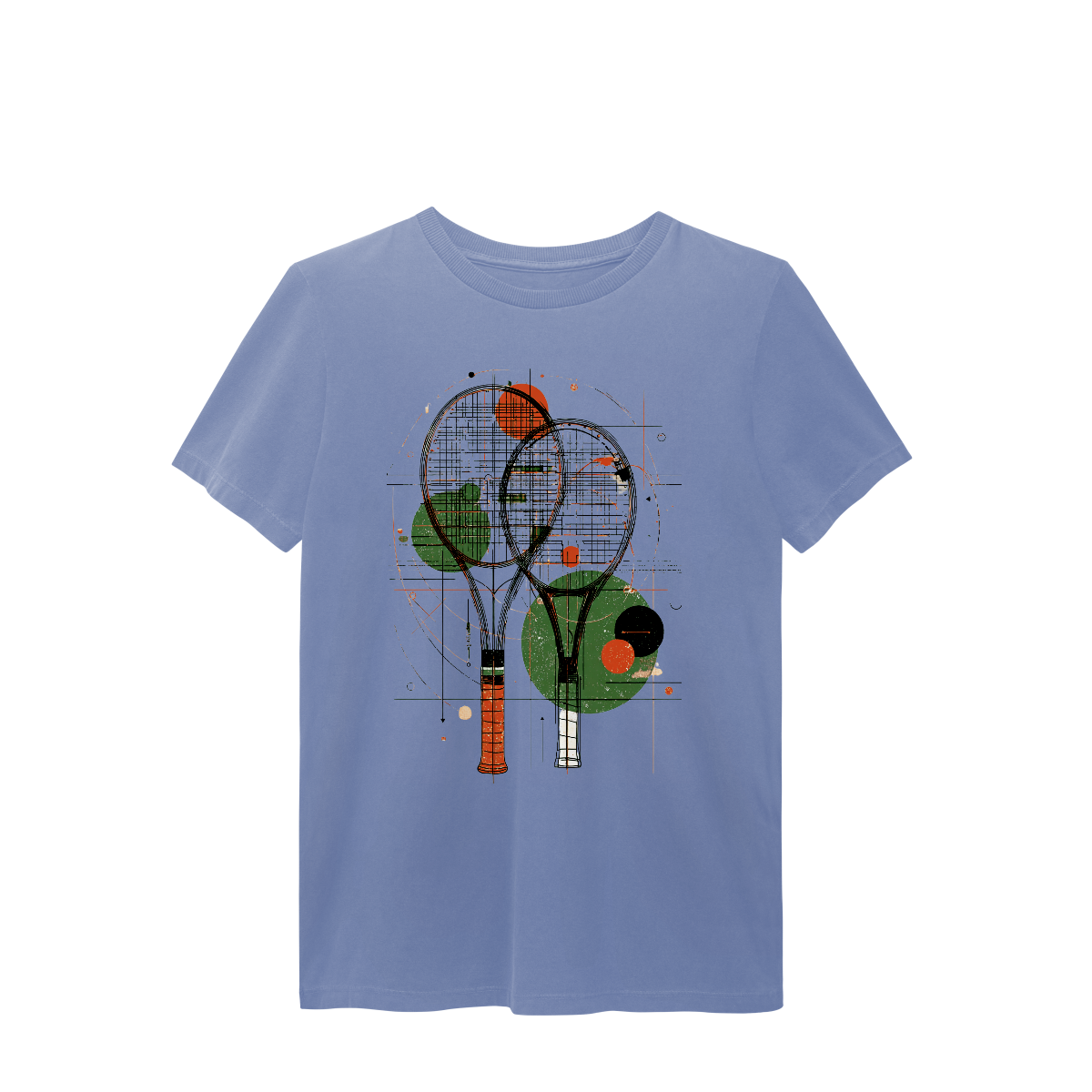 Camiseta Estonada Raquetes de Tênis – Arte Abstrata e Estilo Vintage