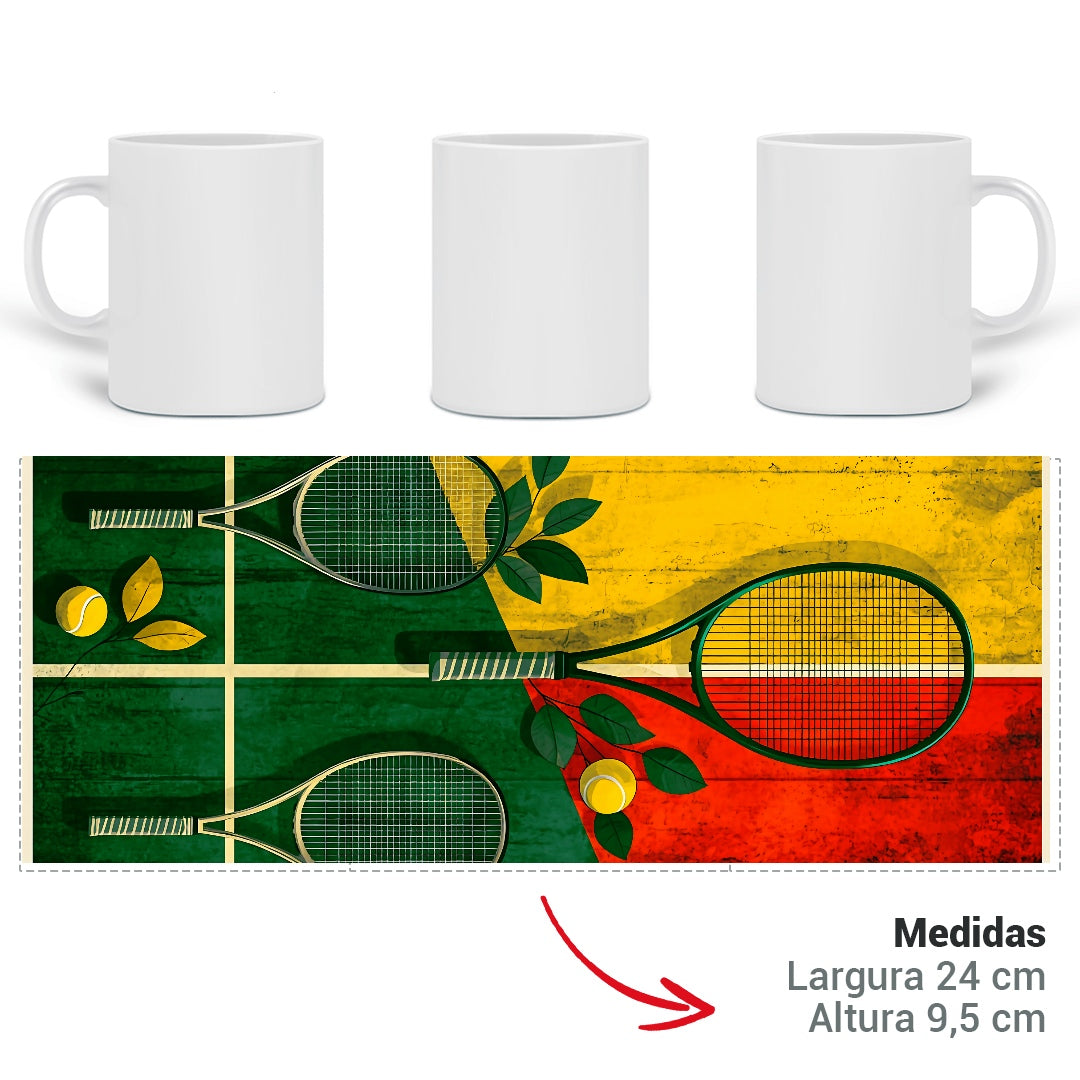Caneca “Raquetes e Bolas de Tênis” – Energia e Estilo na Sua Rotina