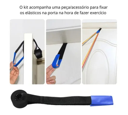 Kit Extensores Elásticos 11 Peças: Treino Completo Corpo, Yoga e Pilates