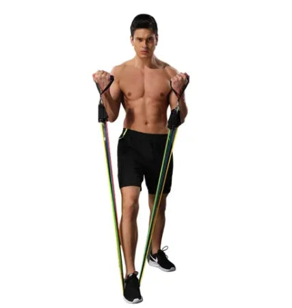 Kit Extensores Elásticos 11 Peças: Treino Completo Corpo, Yoga e Pilates