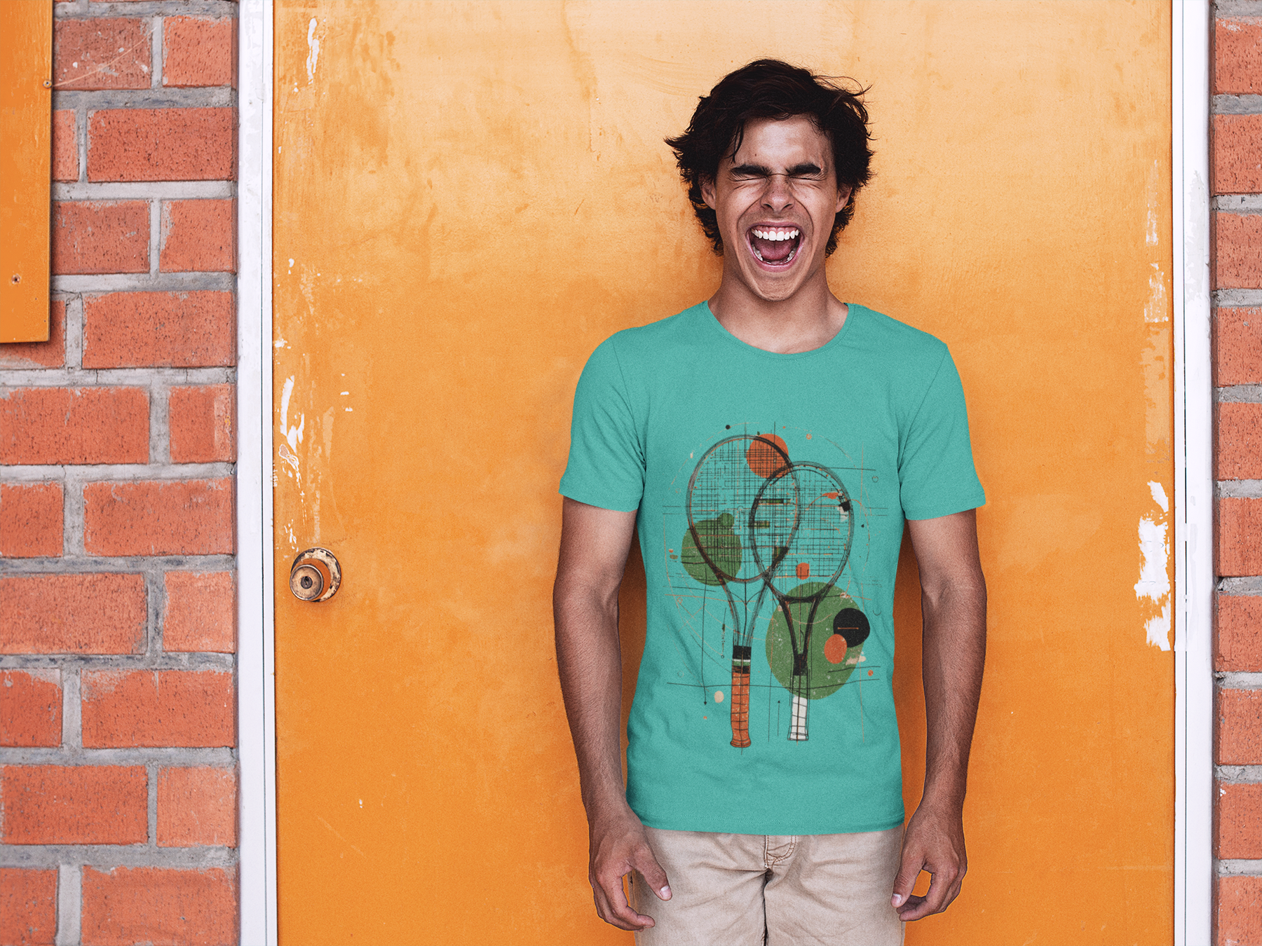 Camiseta Estonada Raquetes de Tênis – Arte Abstrata e Estilo Vintage