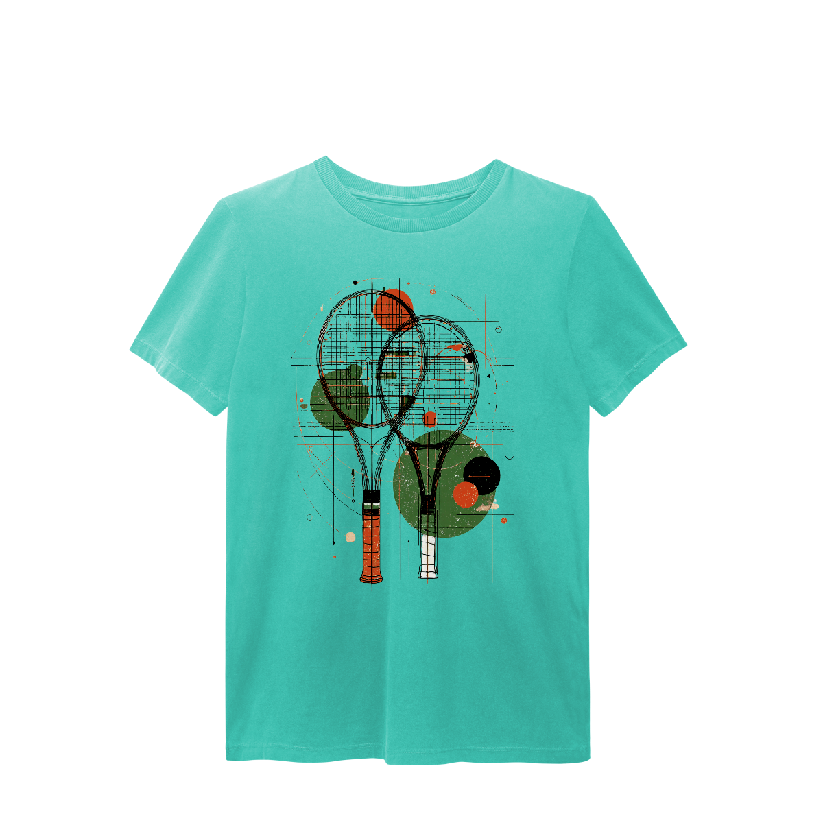 Camiseta Estonada Raquetes de Tênis – Arte Abstrata e Estilo Vintage