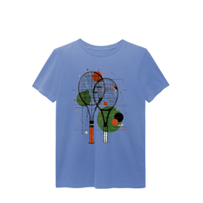 Camiseta Estonada Raquetes de Tênis – Arte Abstrata e Estilo Vintage