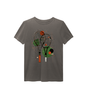 Camiseta Estonada Raquetes de Tênis – Arte Abstrata e Estilo Vintage