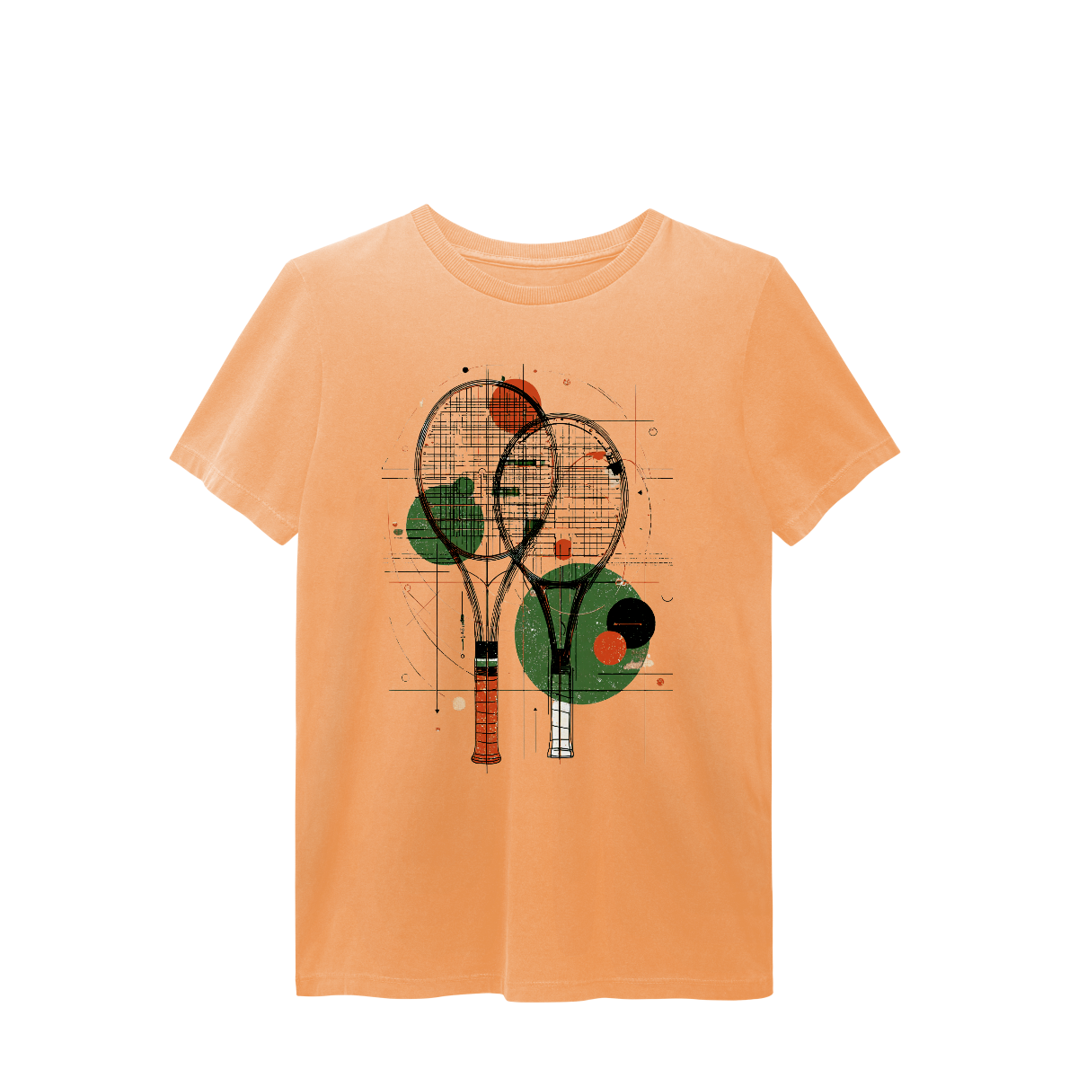 Camiseta Estonada Raquetes de Tênis – Arte Abstrata e Estilo Vintage