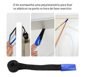 Kit Extensores Elásticos 11 Peças: Treino Completo Corpo, Yoga e Pilates