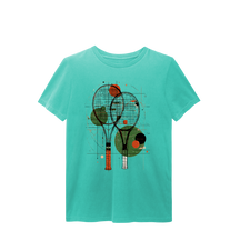 Camiseta Estonada Raquetes de Tênis – Arte Abstrata e Estilo Vintage